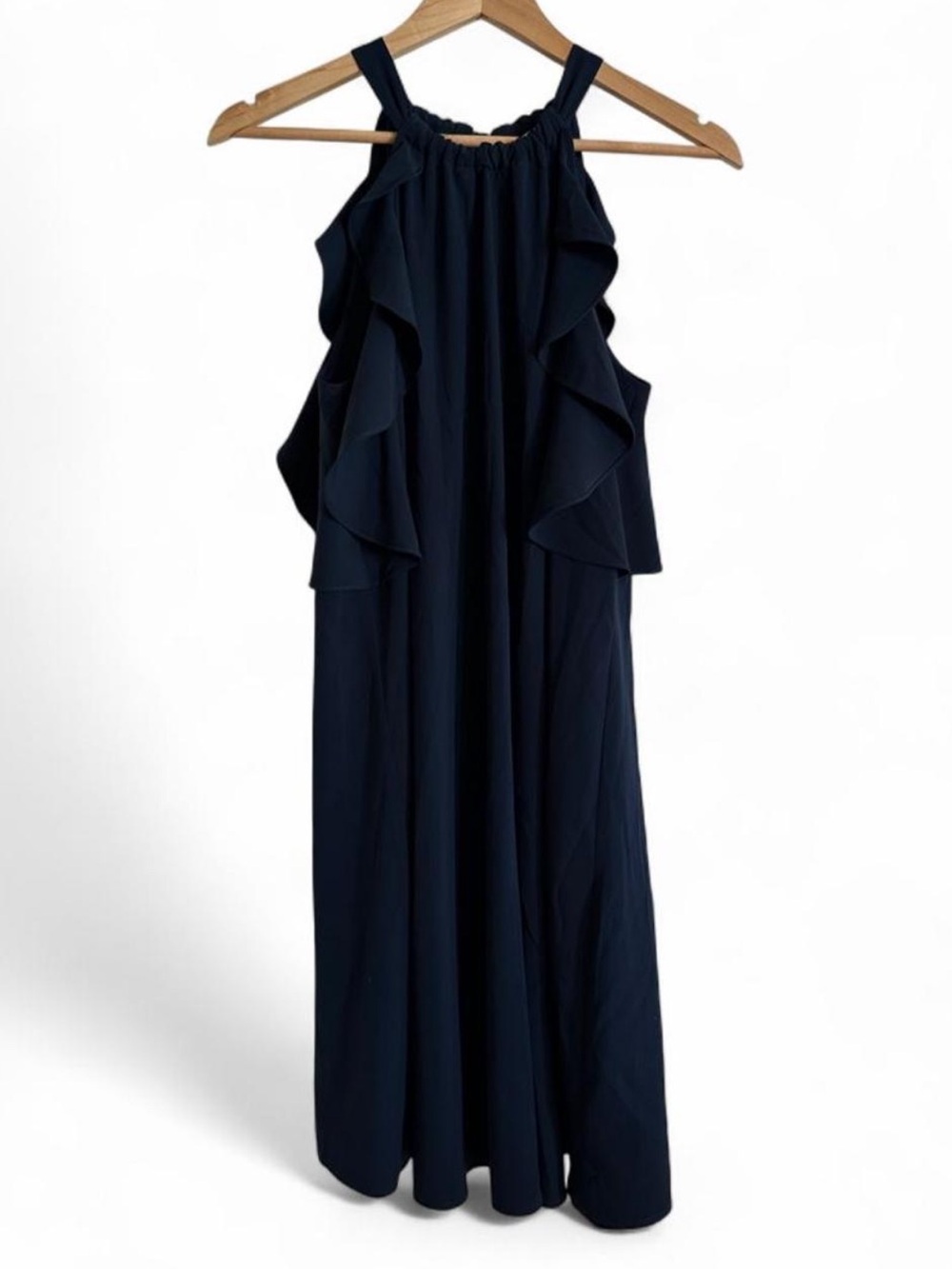 Gianni Bini Navy Blue Cascading Ruffle Halter Mini Dress 8/10 Minimalist Preppy - Picture 2 of 9